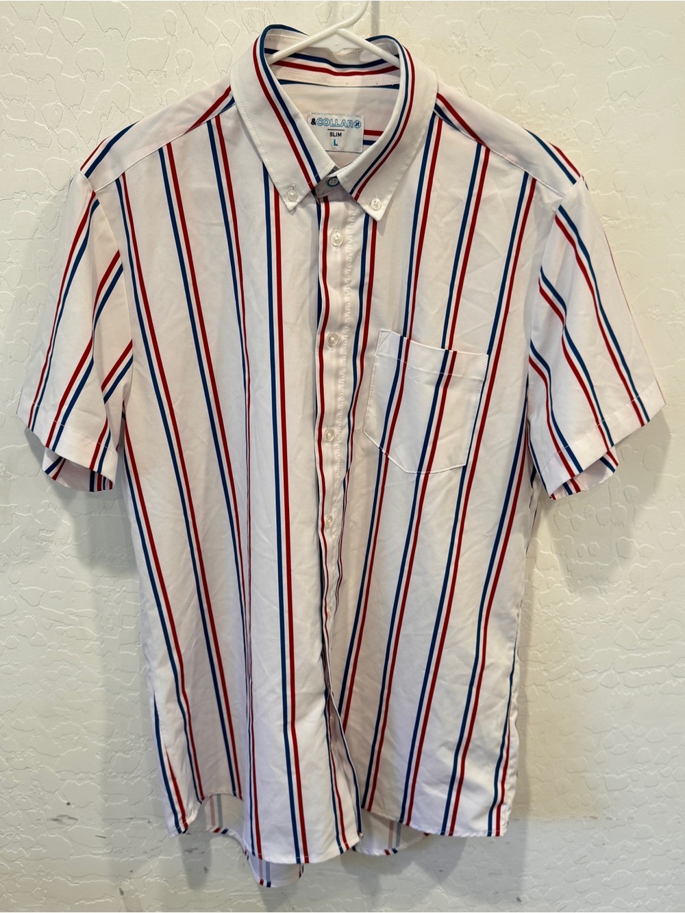 &Collar Red White Blue Stripes Philadelphia Shirt Mens Large Slim Button Down